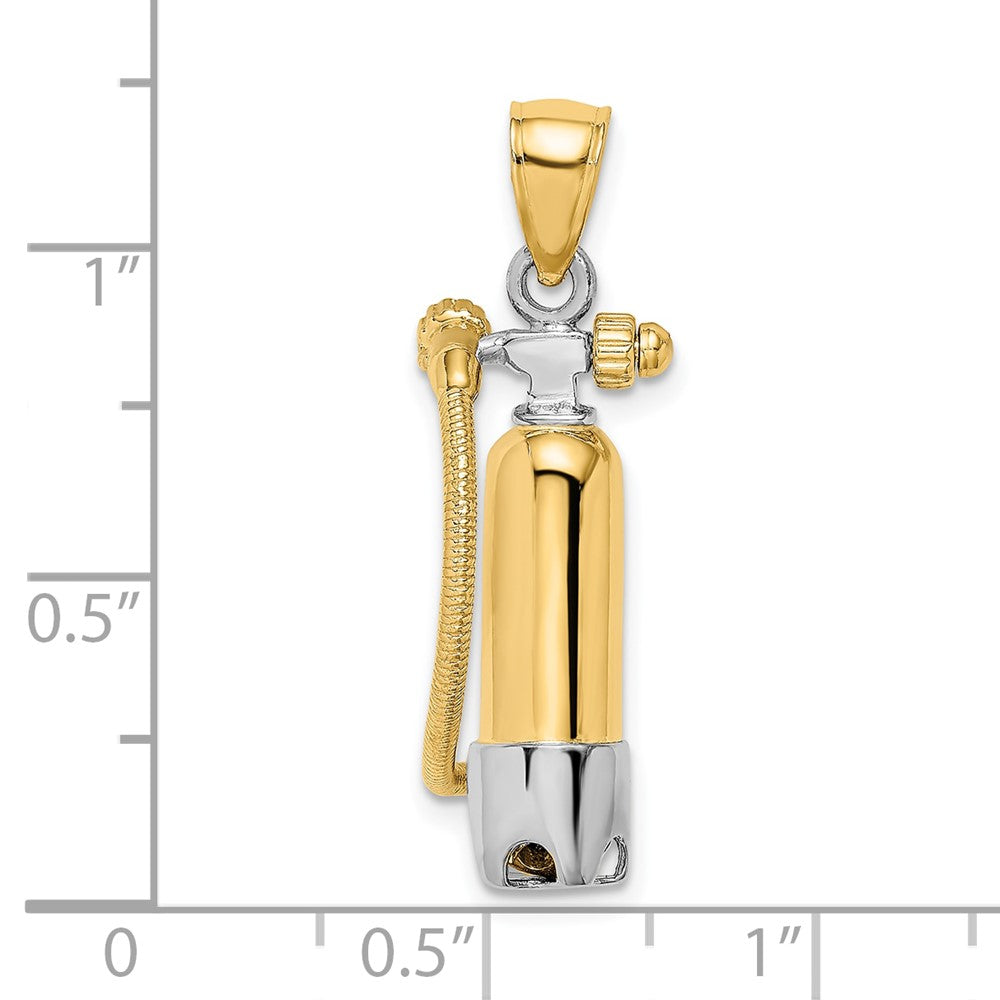 10K and White Rhodium 3-D Single Scuba Tank with Hose Charm
