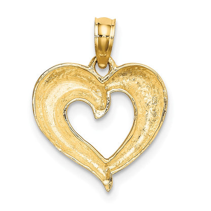 10K and White Rhodium Polished and Textured Heart Charm