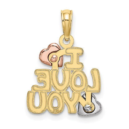 10K Two-tone with Rhodium I LOVE YOU  with Hearts Charm