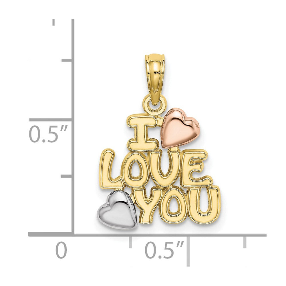 10K Two-tone with Rhodium I LOVE YOU  with Hearts Charm