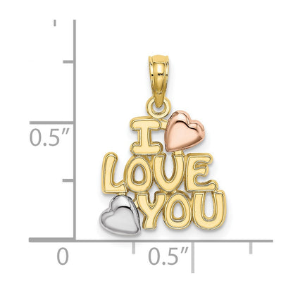 10K Two-tone with Rhodium I LOVE YOU  with Hearts Charm