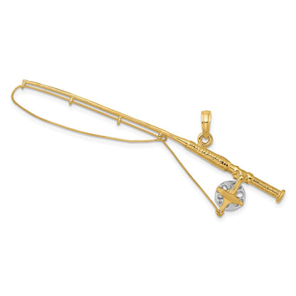 10K and White Rhodium Large 3-D Fly Rod Fishing Pole Charm
