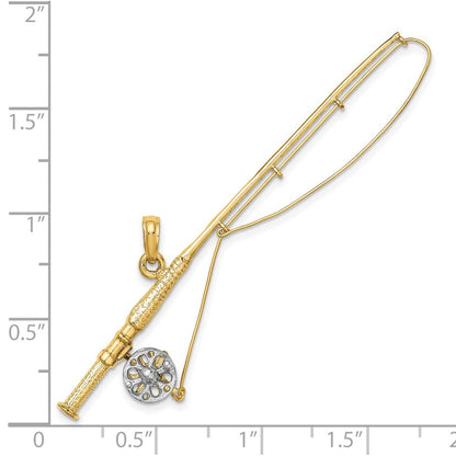 10K and White Rhodium Large 3-D Fly Rod Fishing Pole Charm