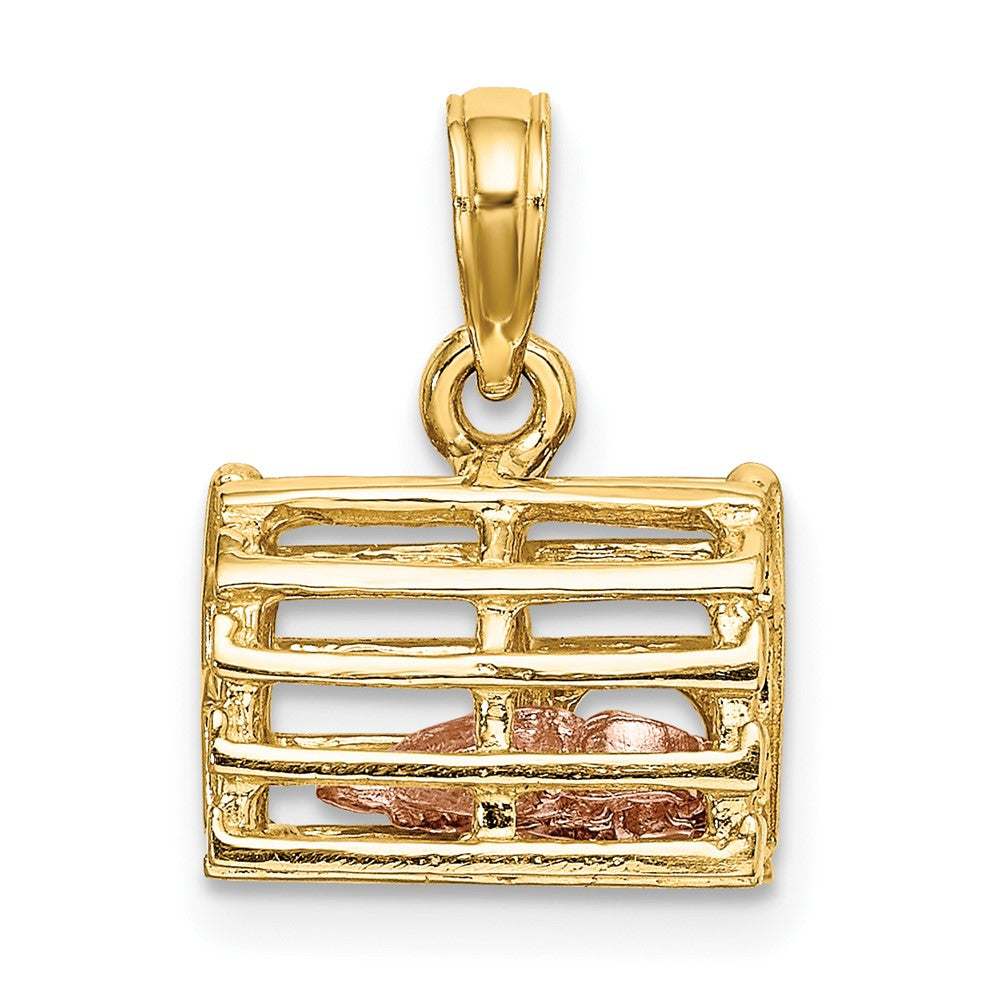 10K Two-tone 3-D Lobster Trap with Moveable Lobster Pendant
