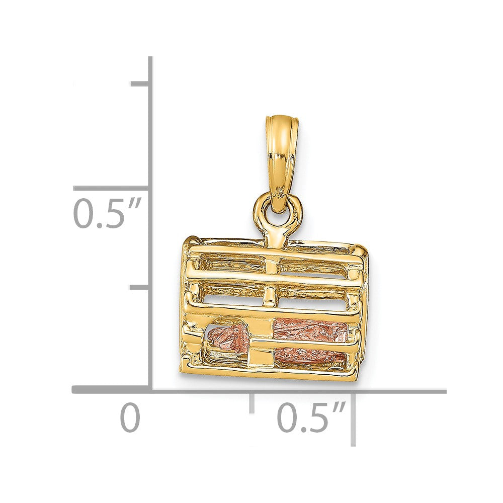 10K Two-tone 3-D Lobster Trap with Moveable Lobster Pendant