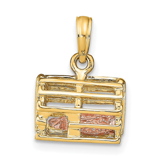 10K Two-tone 3-D Lobster Trap with Moveable Lobster Pendant