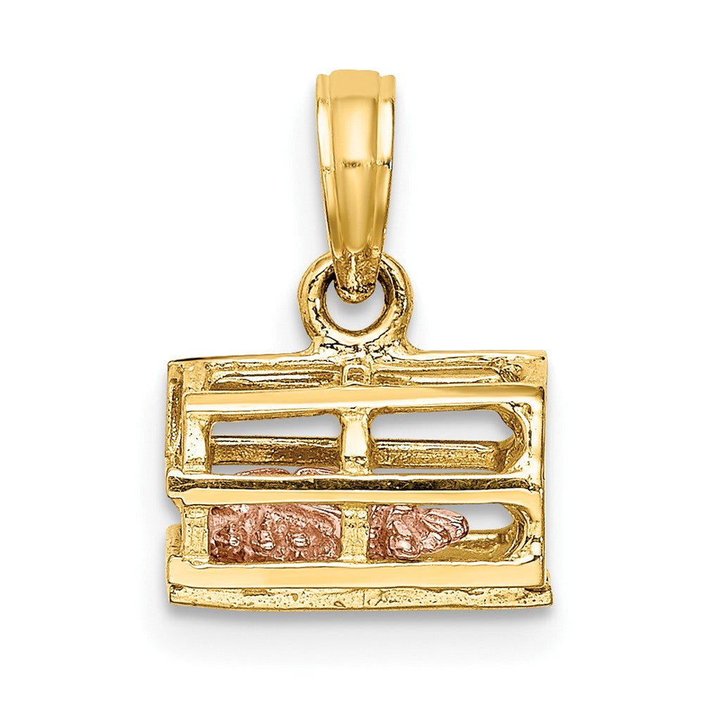 10K Two-tone 3-D Lobster Trap with Moveable Lobster Pendant