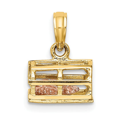 10K Two-tone 3-D Lobster Trap with Moveable Lobster Pendant