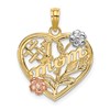10k Two-tone and White Rhodium #1 MOM in Heart with Flower Charm