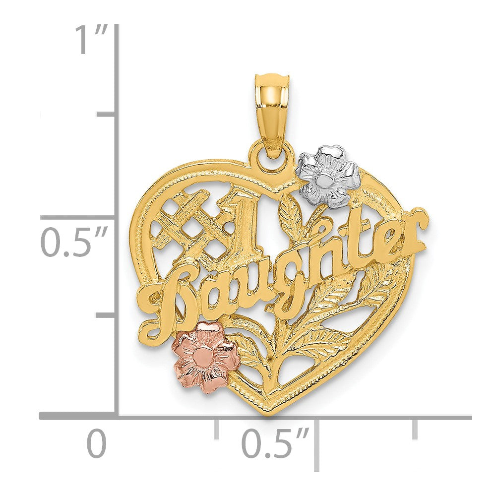 10k Two-tone and White Rhodium #1 DAUGHTER in Heart Charm