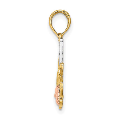 10k Two-tone and White Rhodium #1 MOM with Flower Charm