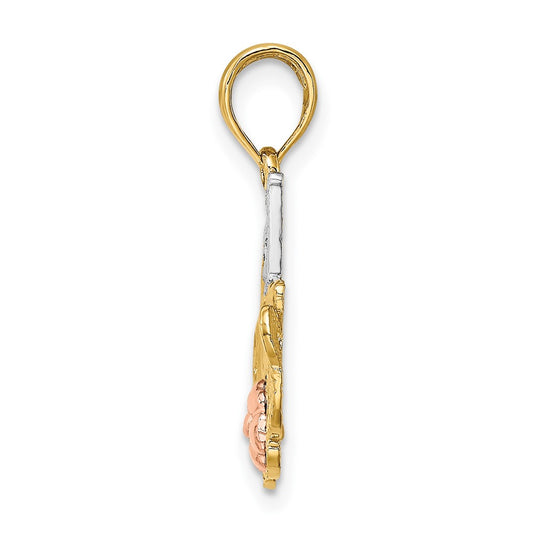 10k Two-tone and White Rhodium #1 MOM with Flower Charm