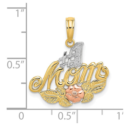 10k Two-tone and White Rhodium #1 MOM with Flower Charm