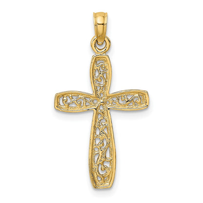 10K with White Rhodium Filigree Cross Charm