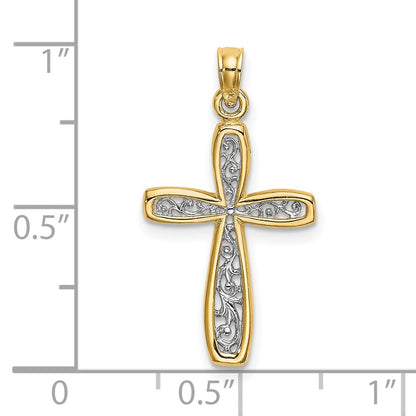 10K with White Rhodium Filigree Cross Charm