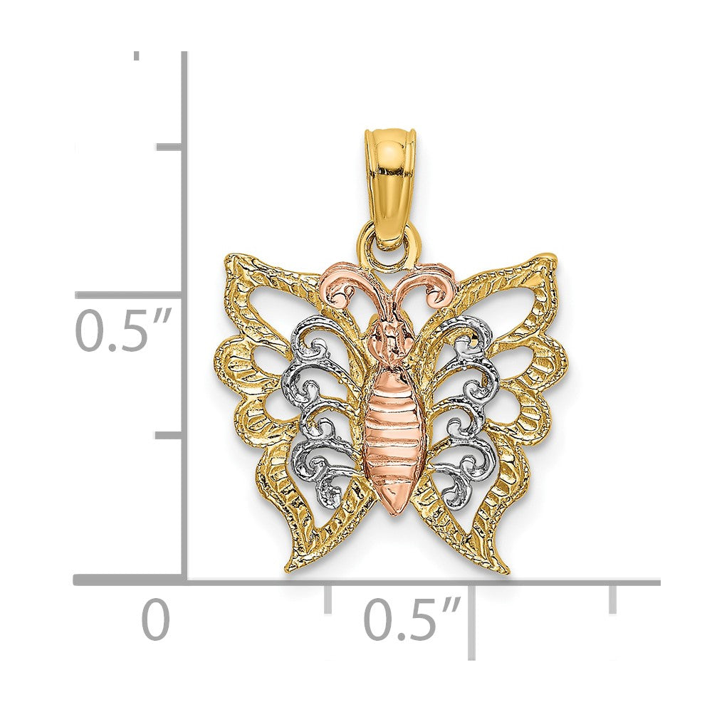 10K Two-tone and White Rhodium Butterfly Cut-Out Charm
