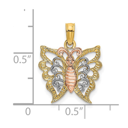 10K Two-tone and White Rhodium Butterfly Cut-Out Charm