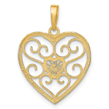 10k and White Rhodium Filigree Beaded Heart Charm