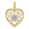 10k and White Rhodium Filigree Beaded Heart Charm