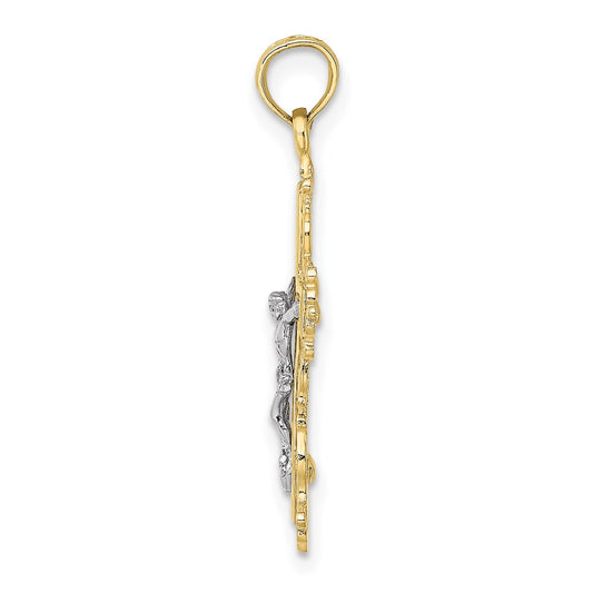 10K Two-tone Textured with Lace Trim Crucifix Charm