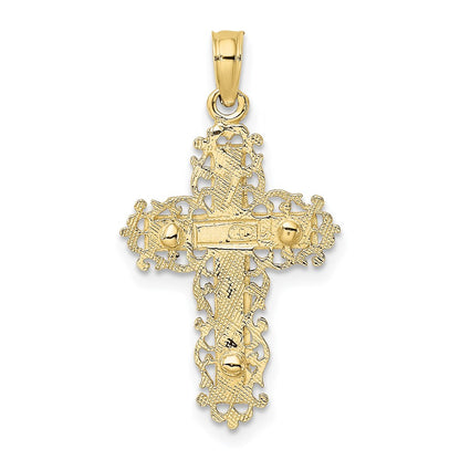 10K Two-tone Textured with Lace Trim Crucifix Charm