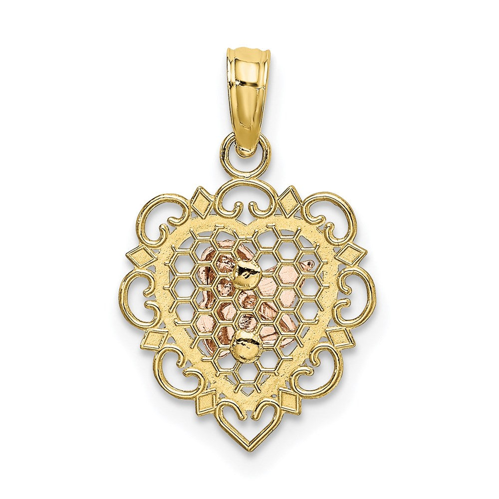 10K Two-tone and White Rhodium Small Angel In Scalloped Heart Charm