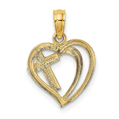 10K and White Rhodium Cross In Heart Charm