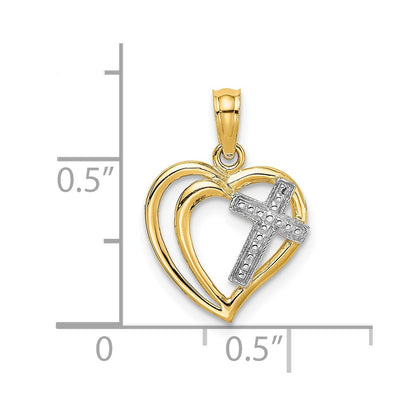 10K and White Rhodium Cross In Heart Charm