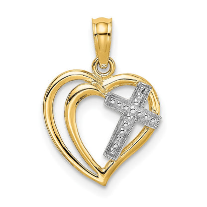 10K and White Rhodium Cross In Heart Charm