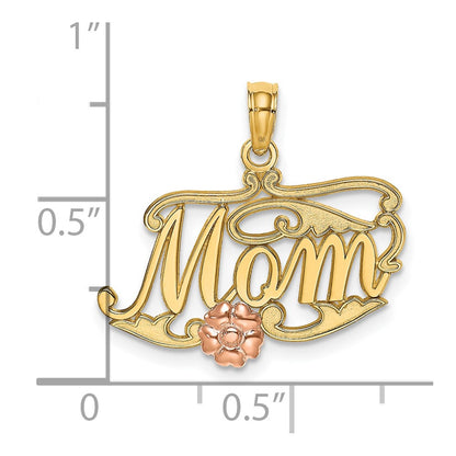 10k Two-Tone MOM Script and Flower Charm