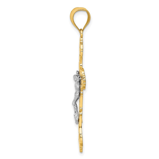 10K and White Rhodium Crucifix with Scrolled Tips Charm
