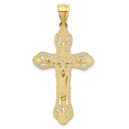 10K and White Rhodium Crucifix with Scrolled Tips Charm