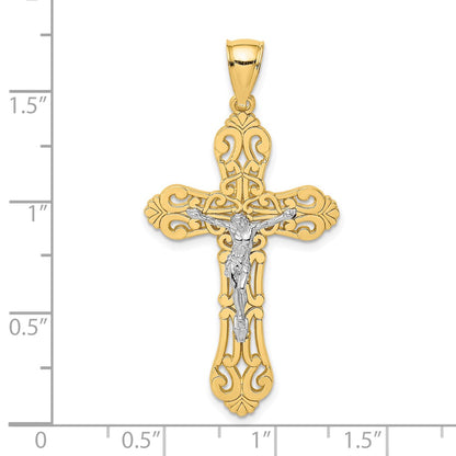 10K and White Rhodium Crucifix with Scrolled Tips Charm