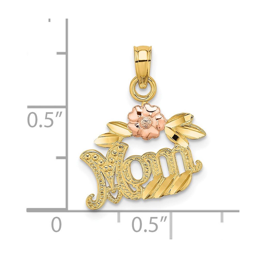 10k Two-Tone Textured Scroll w/ Flower MOM Charm