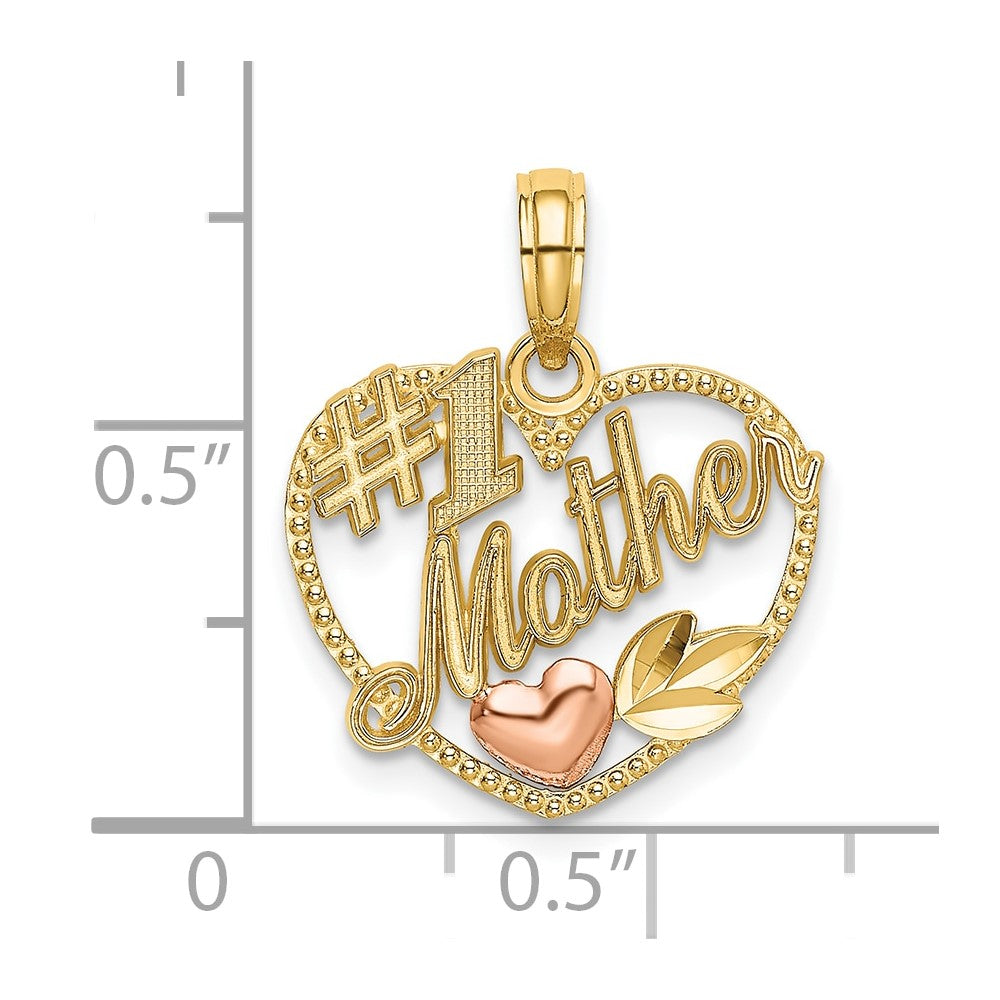10k Two-Tone #1 MOTHER in Heart Charm