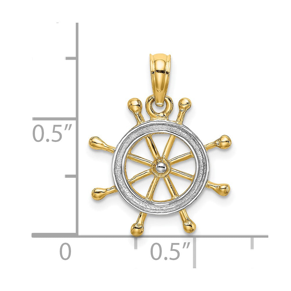 10K and White Rhodium Ships Wheel Pendant