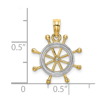 10K and White Rhodium Ships Wheel Pendant