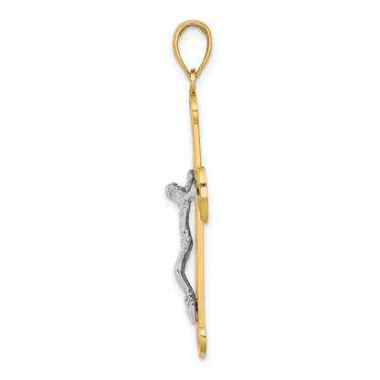 10K Two-tone Textured Crucifix Charm