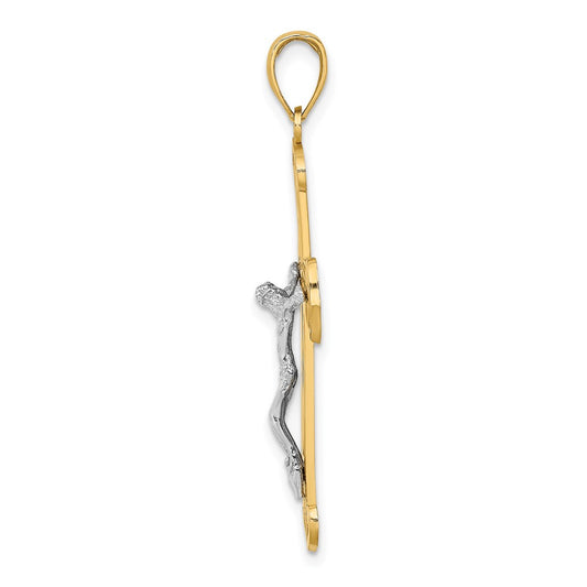 10K Two-tone Textured Crucifix Charm