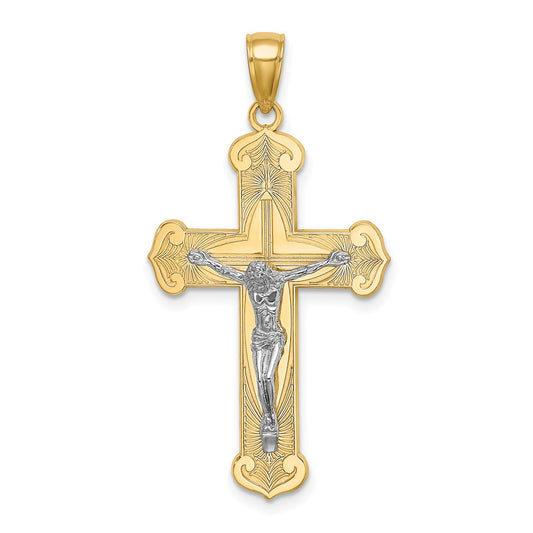 10K Two-tone Engraved Crucifix Charm