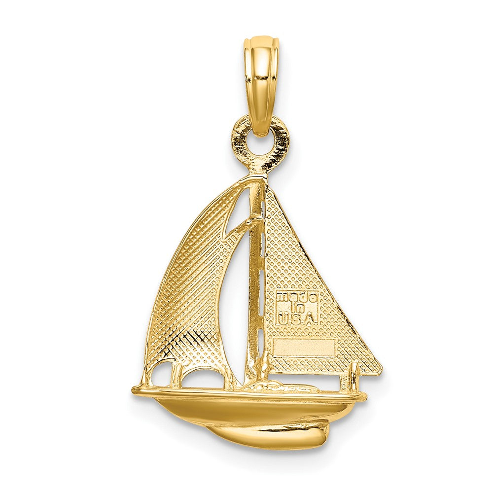 10K and White Rhodium 3-D Polished Sailboat Charm
