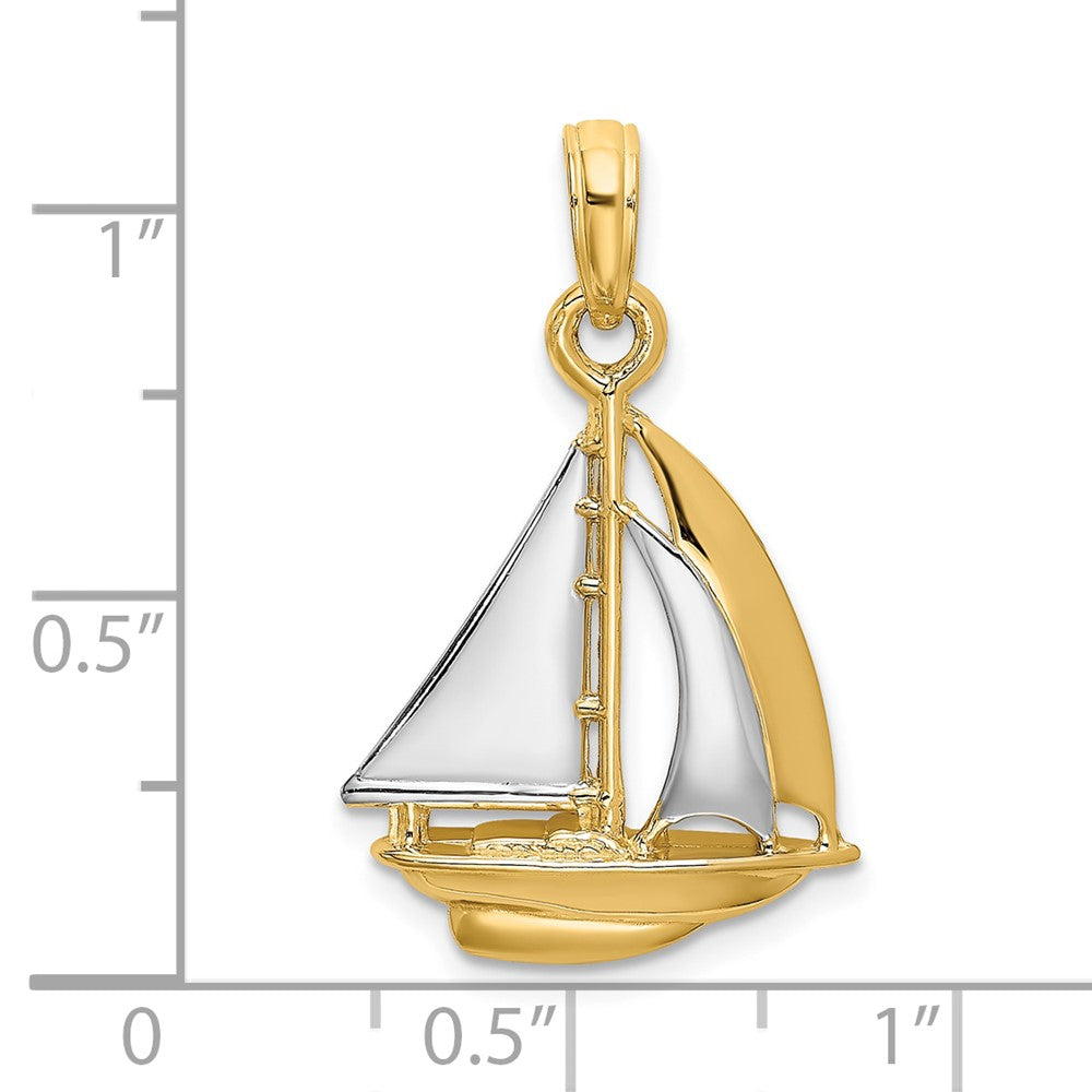 10K and White Rhodium 3-D Polished Sailboat Charm