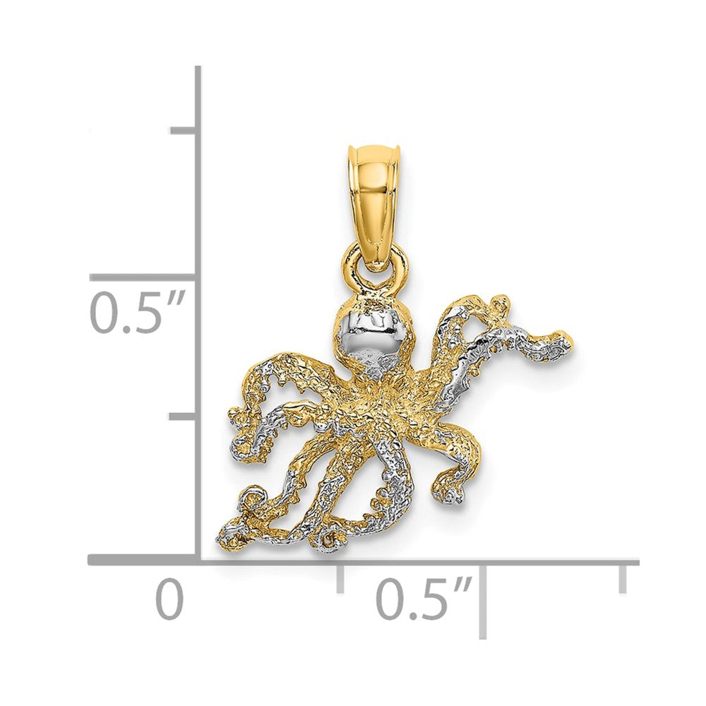 10K and White Rhodium 2-D and Textured Octopus Charm