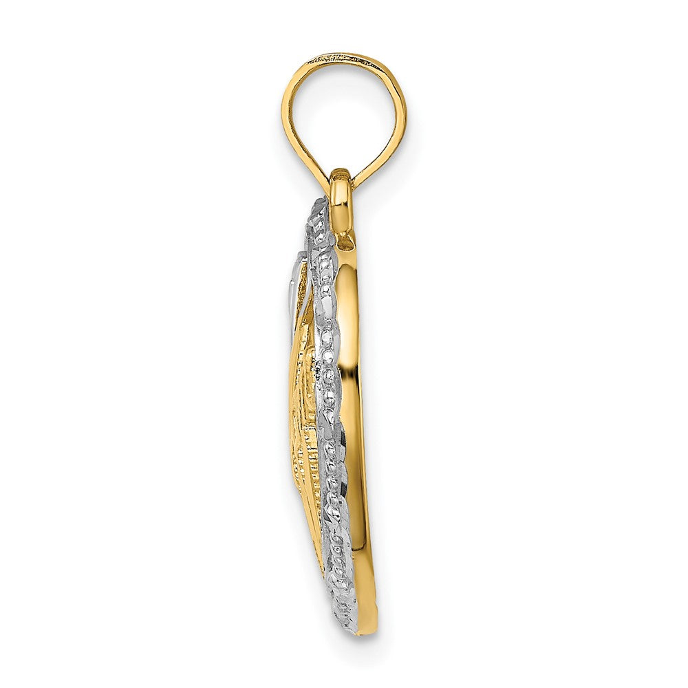 10k and White Rhodium Beaded Trim #1 MOM In Heart Charm