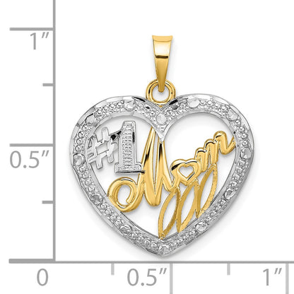 10k and White Rhodium Beaded Trim #1 MOM In Heart Charm