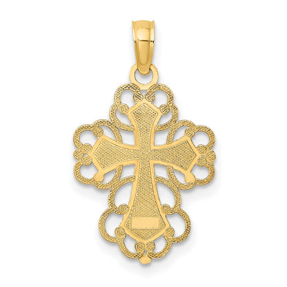 10K and White Rhodium Beaded Lace Trim Cross Charm
