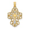 10K and White Rhodium Beaded Lace Trim Cross Charm