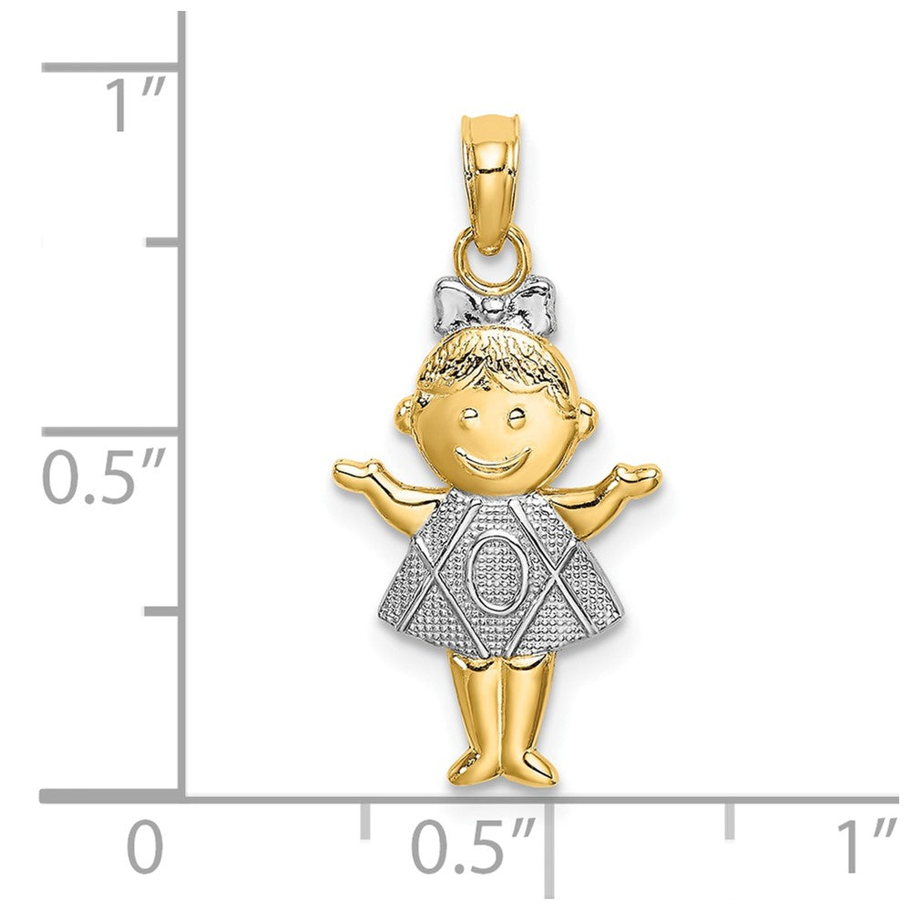 10K and White Rhodium Textured Girl Charm