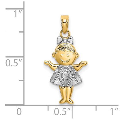 10K and White Rhodium Textured Girl Charm