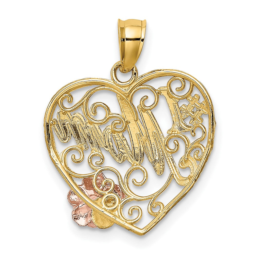 10k Two-tone and White Rhodium #1 MOM in Heart Charm